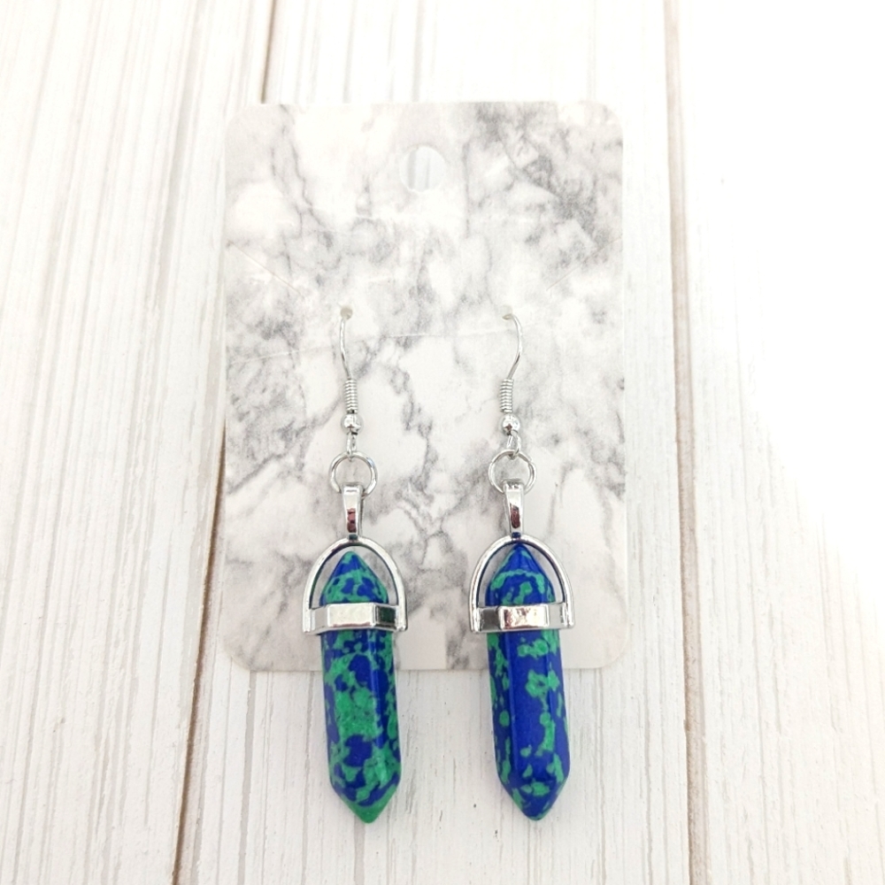 Blue and teal pendant earrings